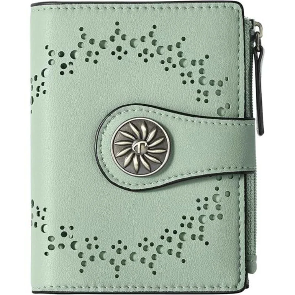 RFID Leather Wallet for Women Small Bifold Card Holder with Zipper Pocket